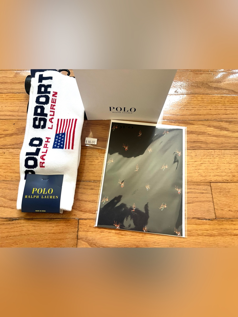 Ralph Lauren Polo Sport White Crew Socks with Flag Detail plus a Free Polo card
